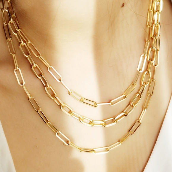 Modern Matte Gold Paperclip Chain Necklaces NEW - Picture 4 of 12